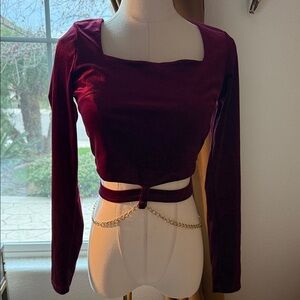 Willow Burgundy Velvet Crop Top with Chain Detail